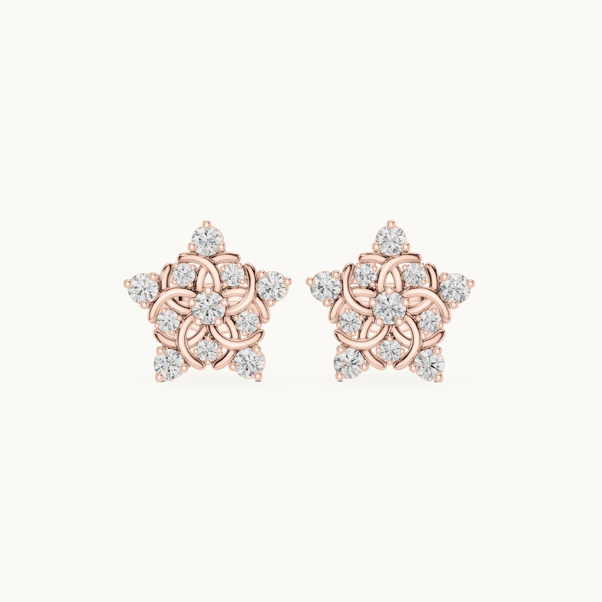 Round lab-grown diamond open star stud earrings in rose gold, 0.42 CT TW, view 4