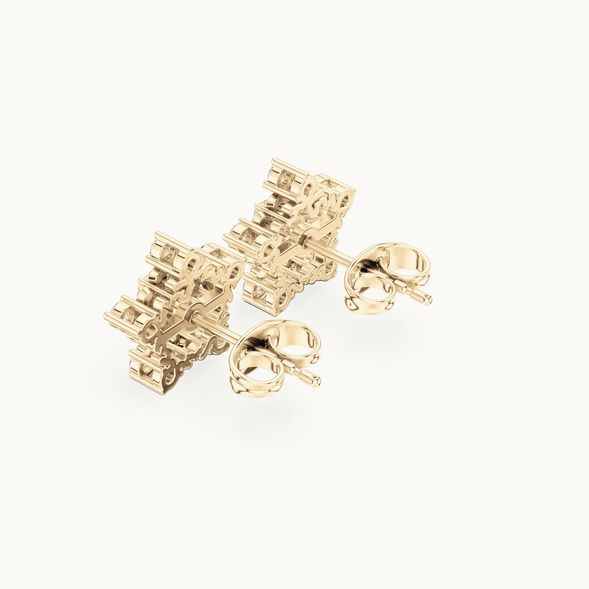 Round lab-grown diamond open star stud earrings in yellow gold, 0.42 CT TW, view 2