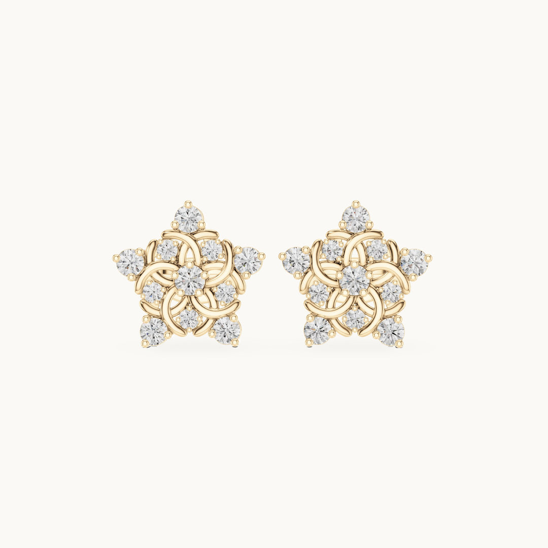 Round lab-grown diamond open star stud earrings in yellow gold, 0.42 CT TW, view 4