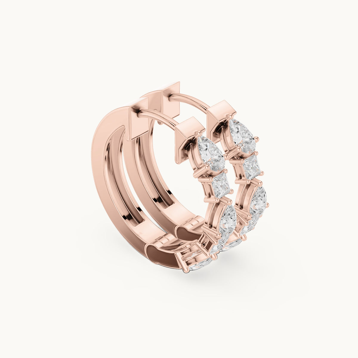 Pear and princess-cut lab-grown diamond hoop earrings in rose gold, 0.68 CT TW, view 1