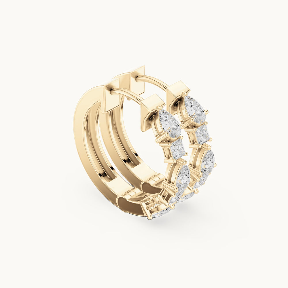 Pear and princess-cut lab-grown diamond hoop earrings in yellow gold, 0.68 CT TW, view 1
