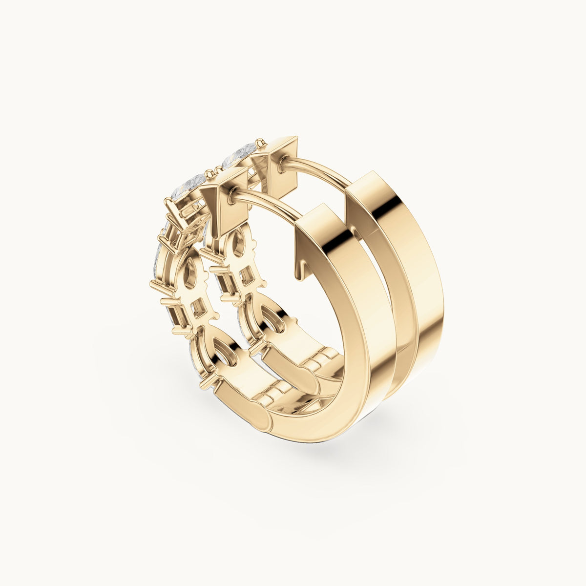 Pear and princess-cut lab-grown diamond hoop earrings in yellow gold, 0.68 CT TW, view 2