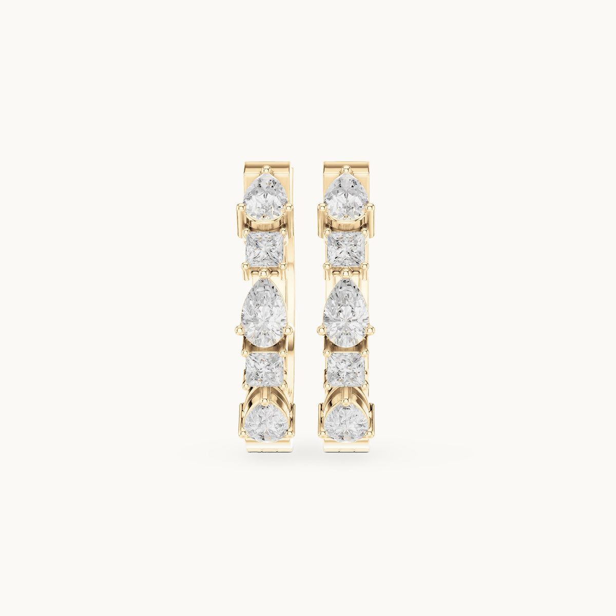 Pear and princess-cut lab-grown diamond hoop earrings in yellow gold, 0.68 CT TW, view 4