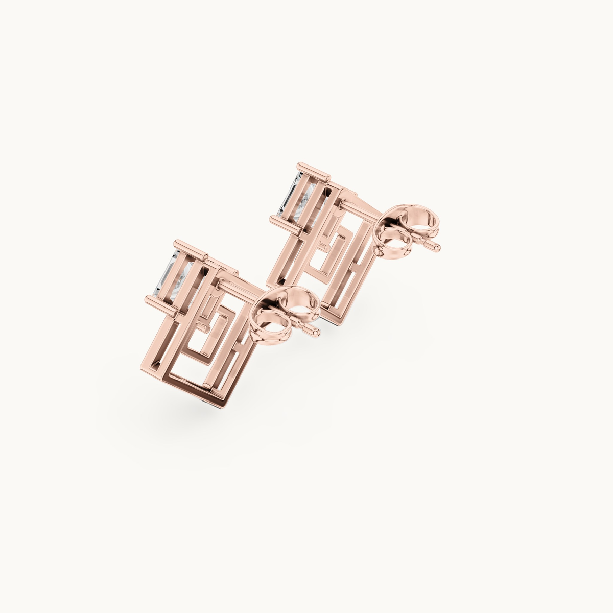 Princess-cut lab-grown diamond solitaire stud earrings in 14K rose gold, 1.60 CT TW, view 2