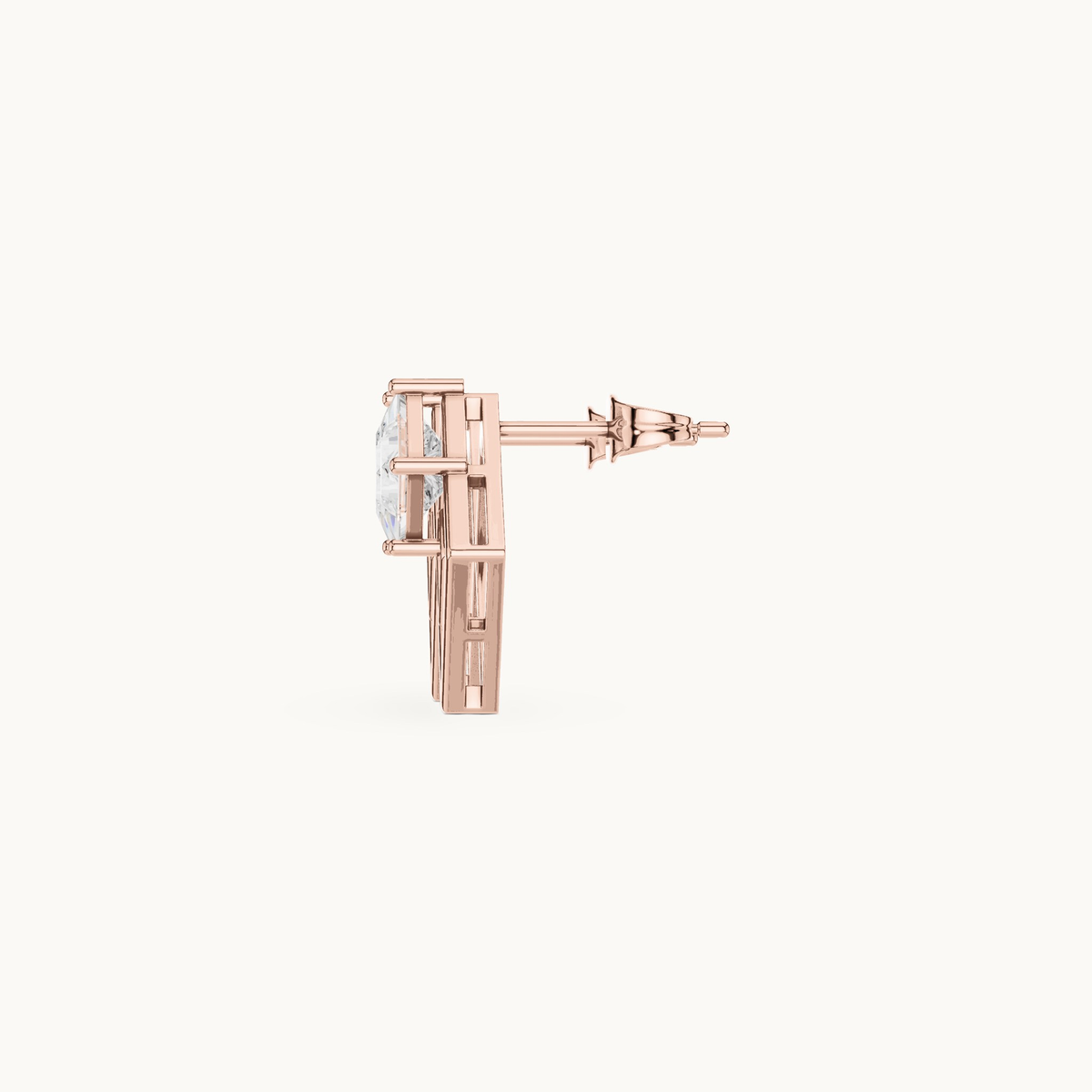 Princess-cut lab-grown diamond solitaire stud earrings in 14K rose gold, 1.60 CT TW, view 3