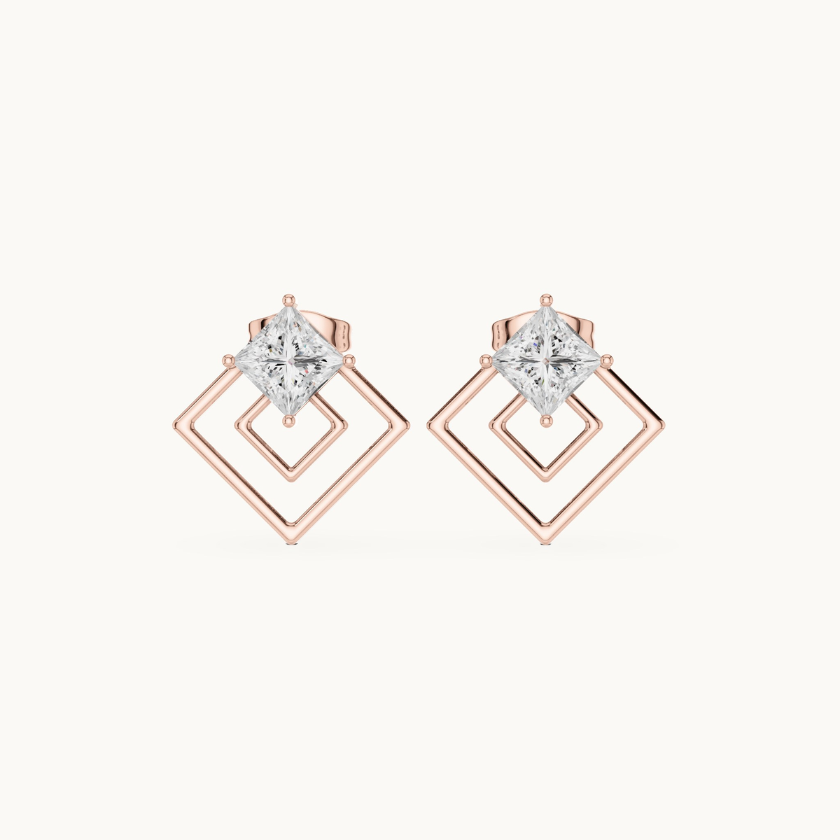 Princess-cut lab-grown diamond solitaire stud earrings in 14K rose gold, 1.60 CT TW, view 4