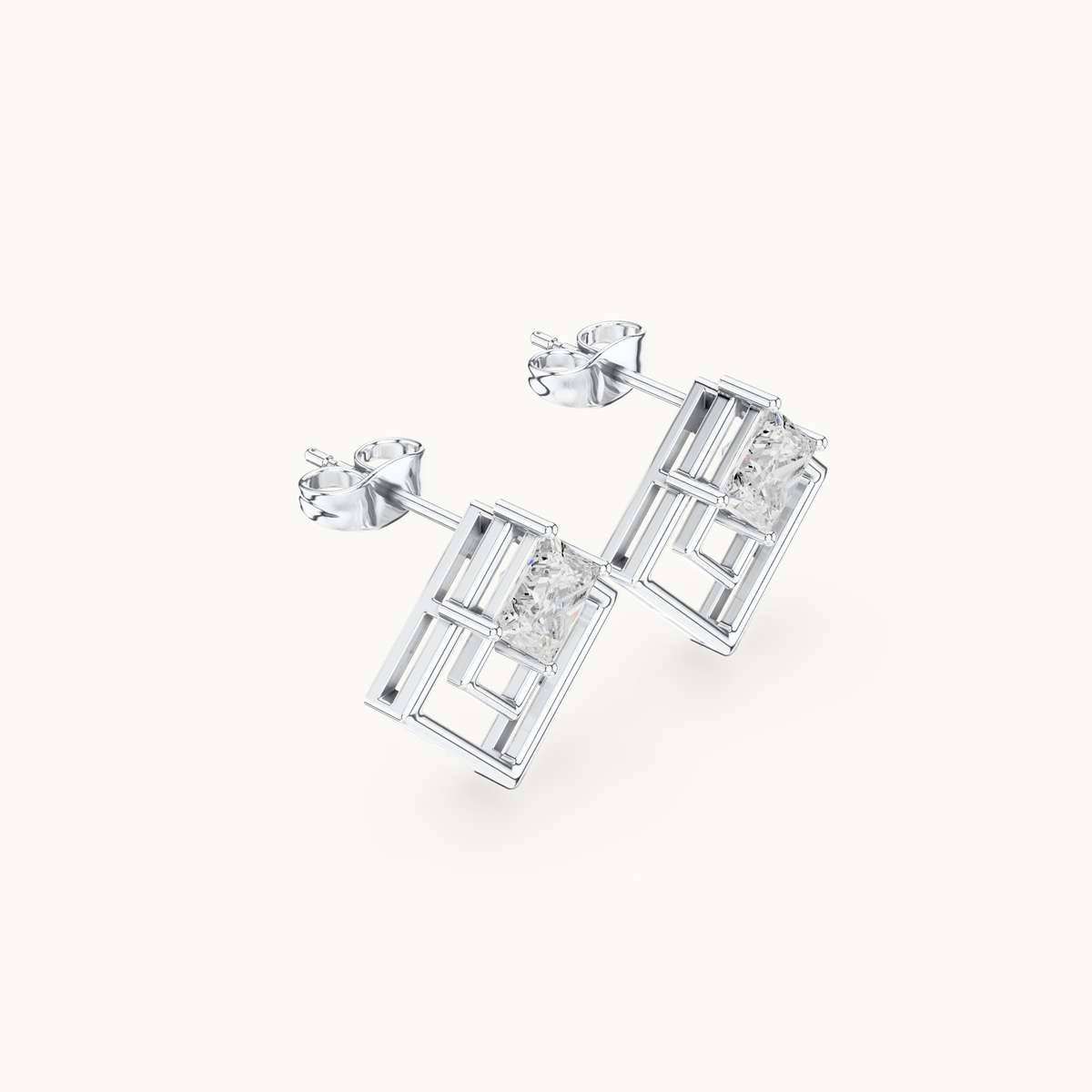 Princess-cut lab-grown diamond solitaire stud earrings in 14K white gold, 1.60 CT TW, view 1