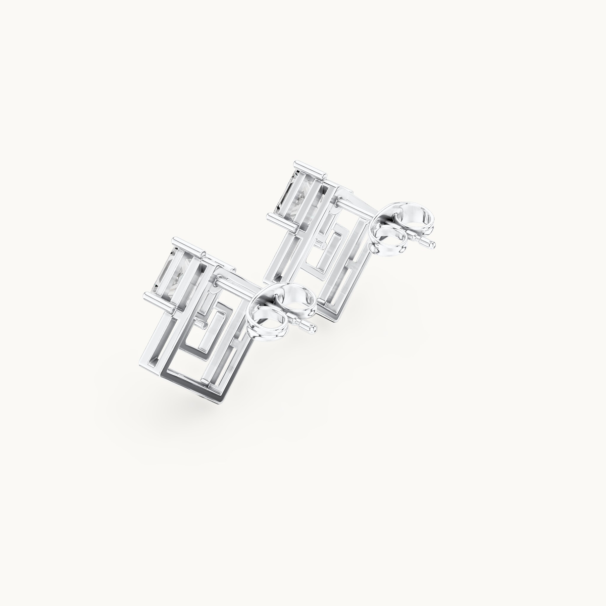 Princess-cut lab-grown diamond solitaire stud earrings in 14K white gold, 1.60 CT TW, view 2
