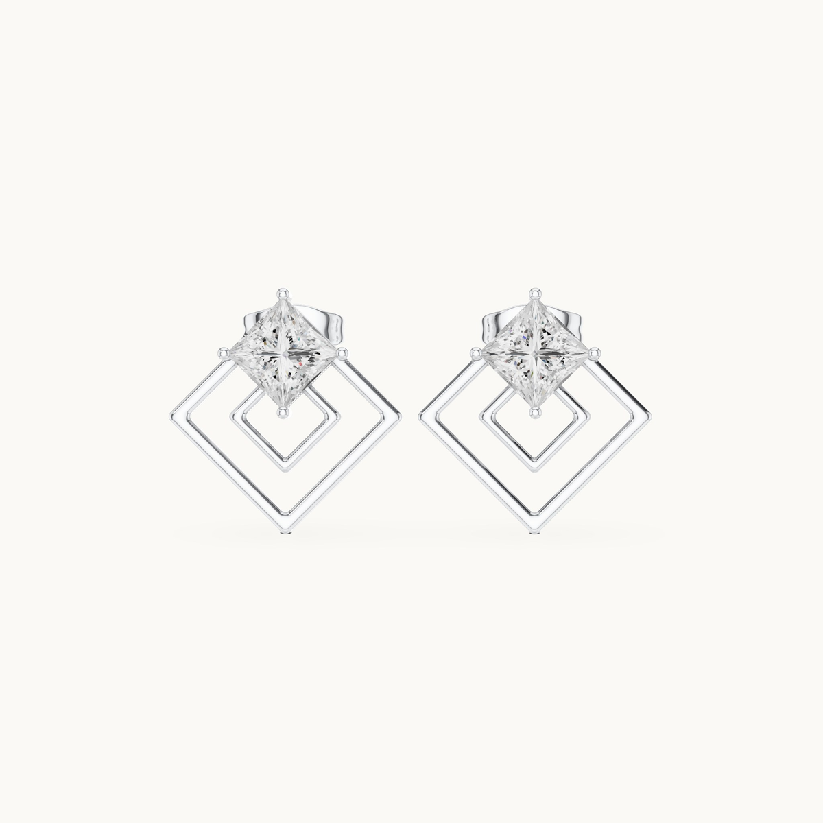 Princess-cut lab-grown diamond solitaire stud earrings in 14K white gold, 1.60 CT TW, view 4