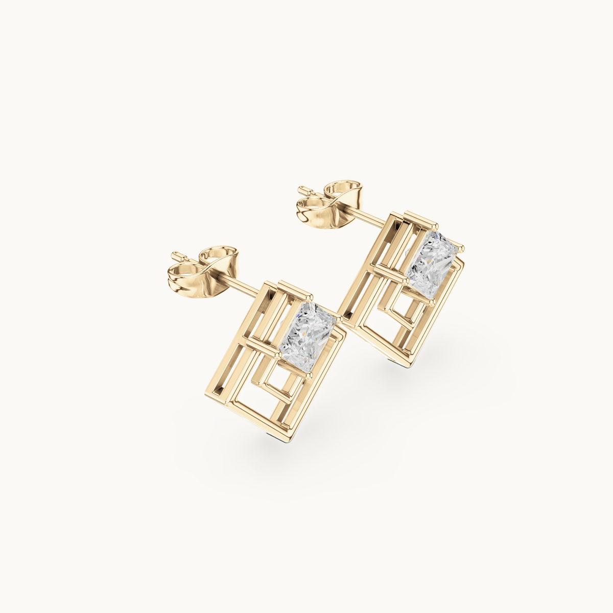 Princess-cut lab-grown diamond solitaire stud earrings in 14K yellow gold, 1.60 CT TW, view 1