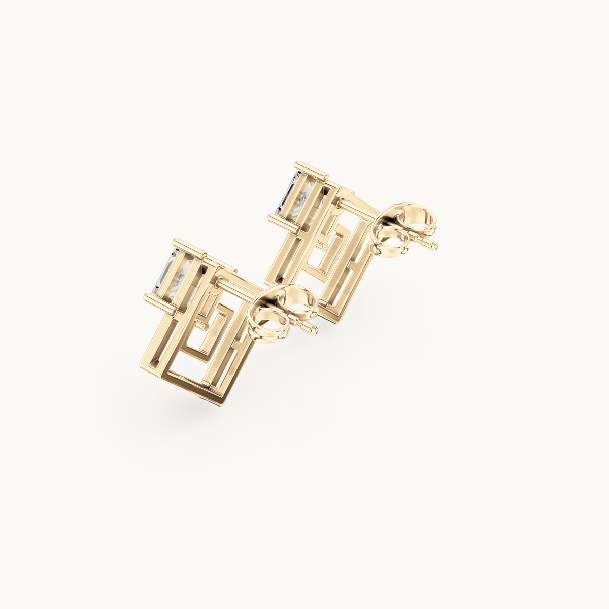 Princess-cut lab-grown diamond solitaire stud earrings in 14K yellow gold, 1.60 CT TW, view 2
