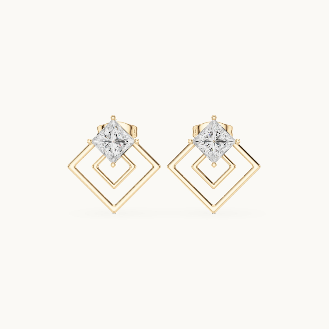 Princess-cut lab-grown diamond solitaire stud earrings in 14K yellow gold, 1.60 CT TW, view 4