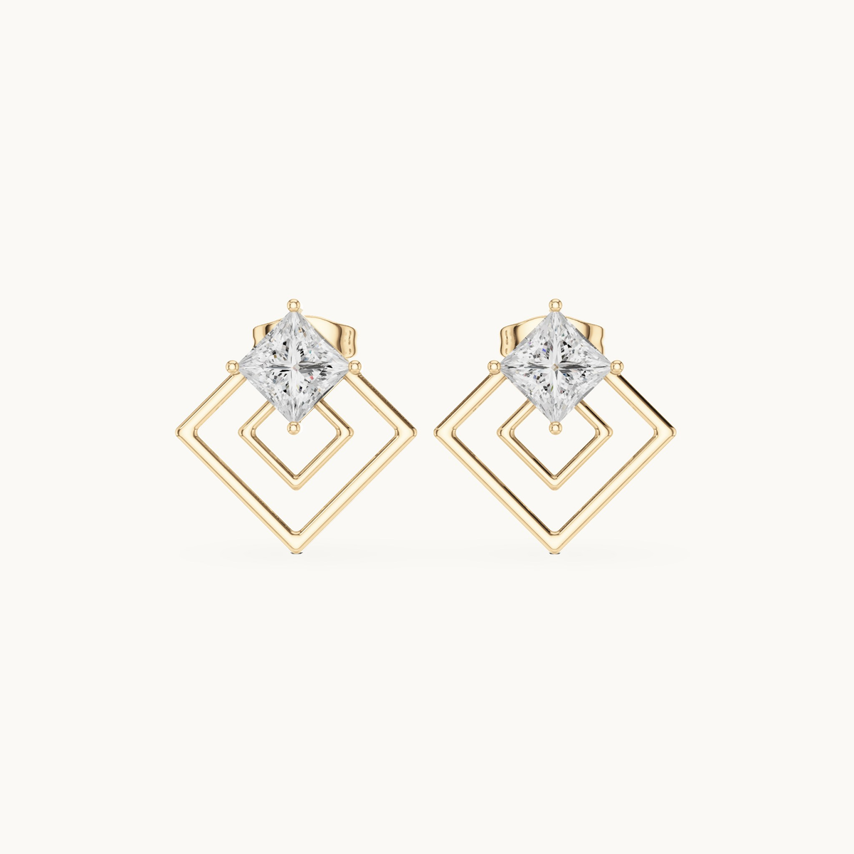 Princess-cut lab-grown diamond solitaire stud earrings in 14K yellow gold, 1.60 CT TW, view 4
