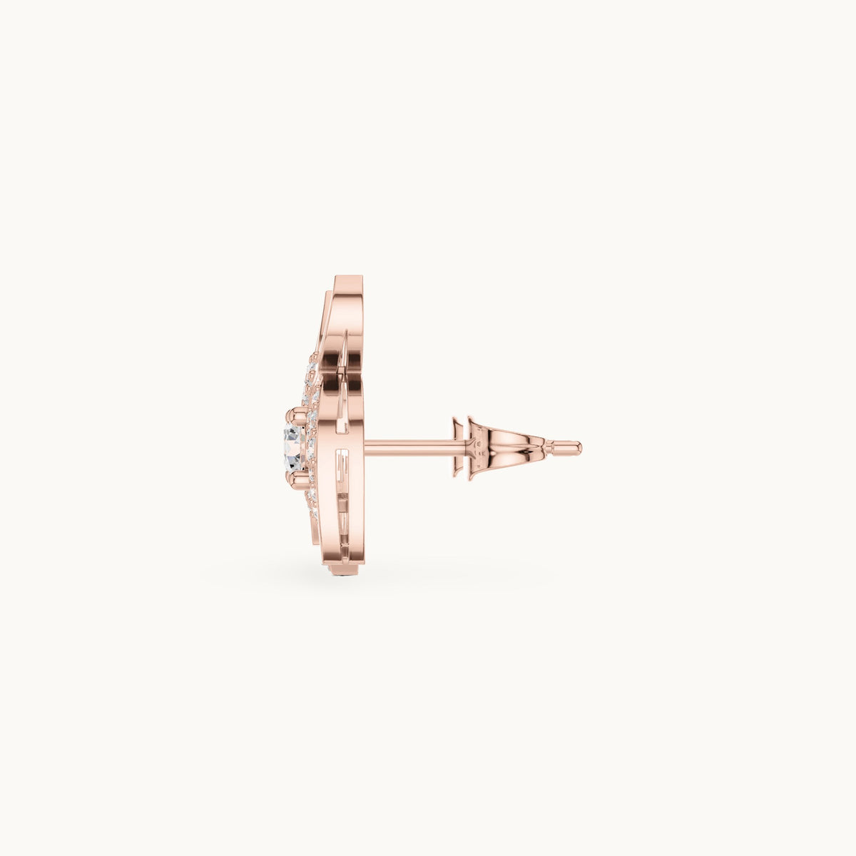 Round lab-grown diamond wing halo stud earrings in rose gold, 0.58 CT TW, view 3