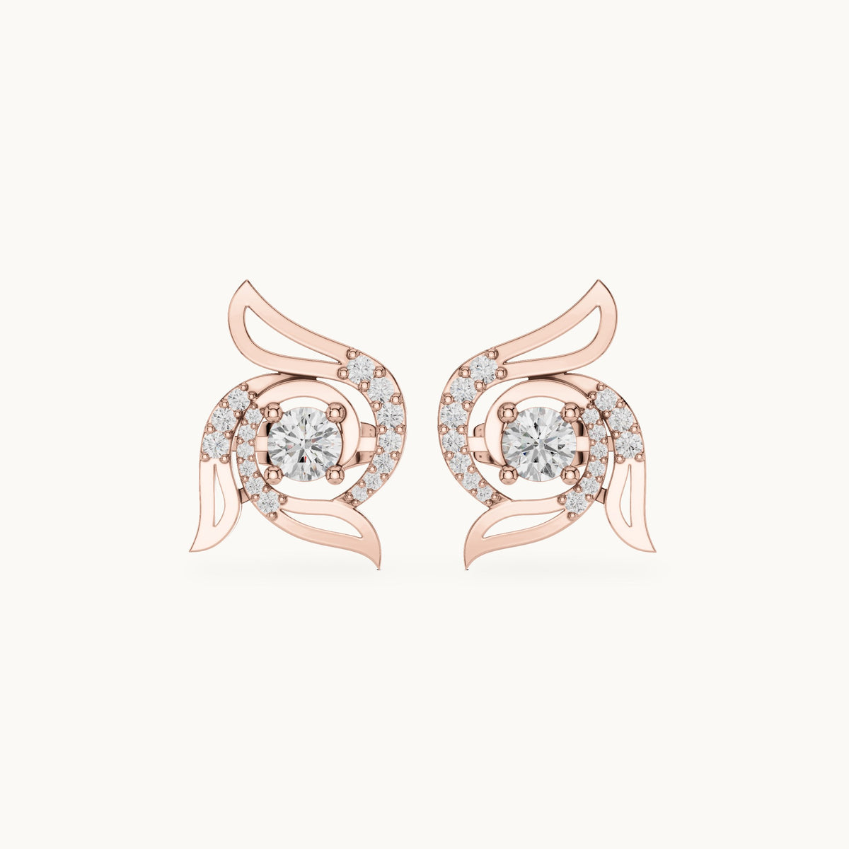 Round lab-grown diamond wing halo stud earrings in rose gold, 0.58 CT TW, view 4