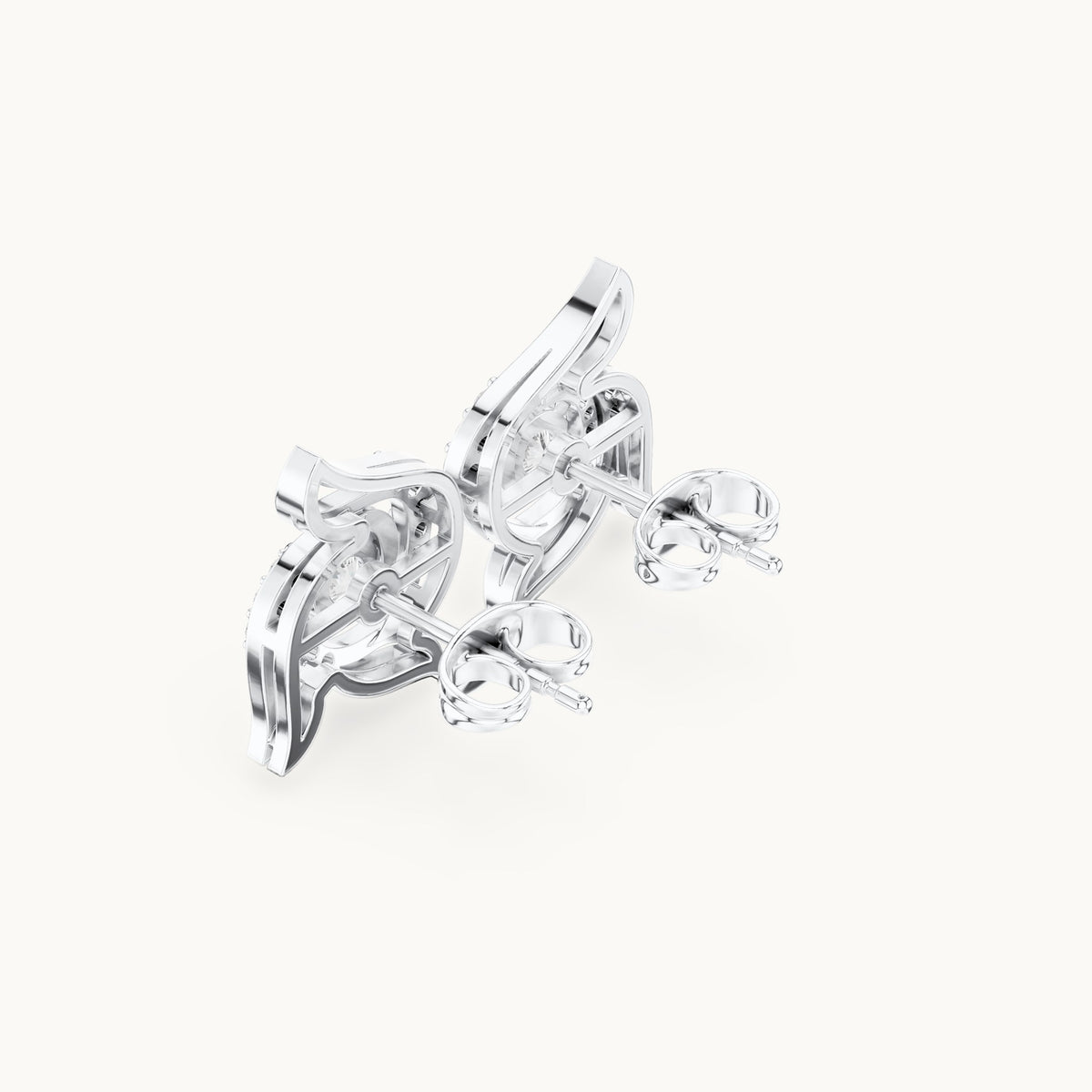 Round lab-grown diamond wing halo stud earrings in white gold, 0.58 CT TW, view 2