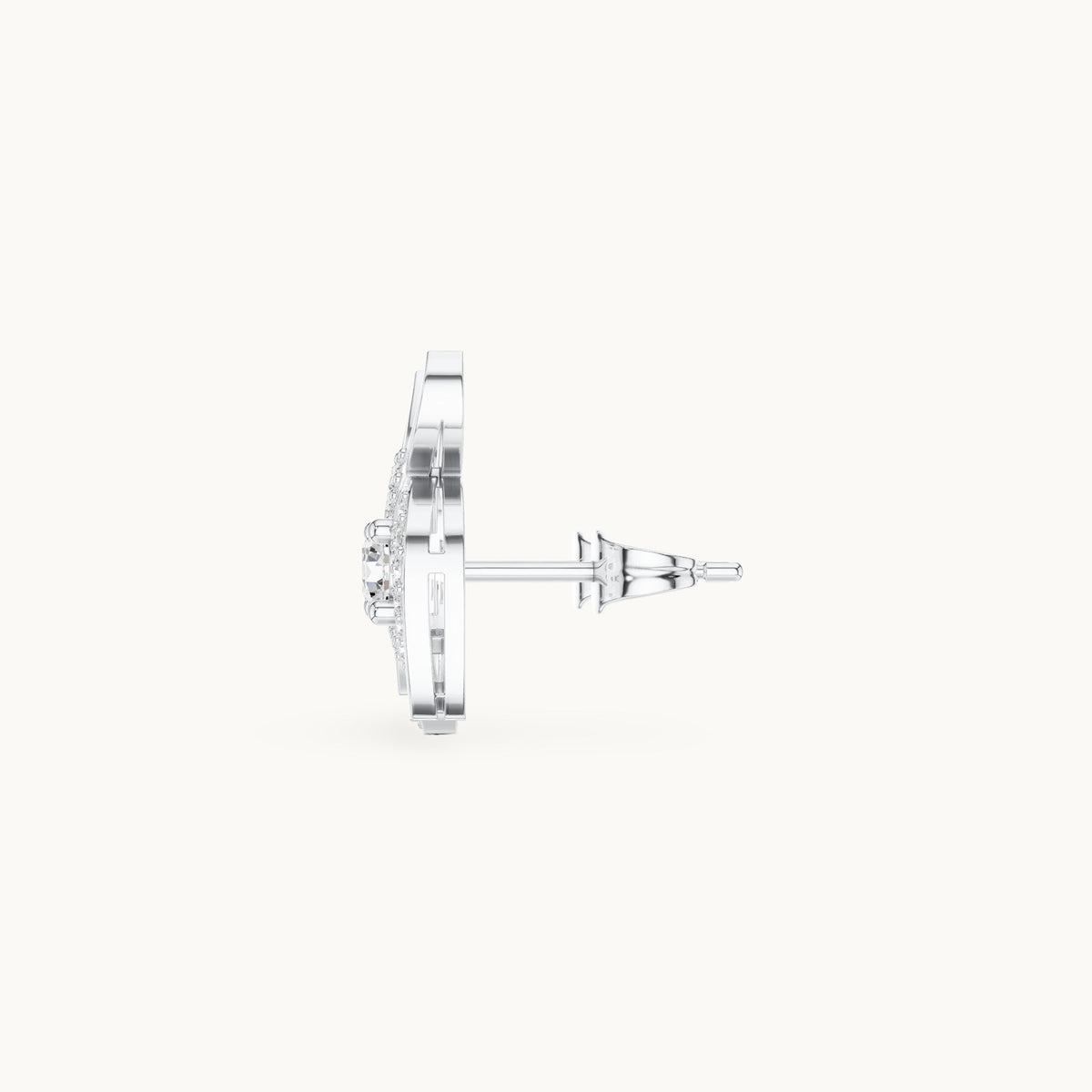 Round lab-grown diamond wing halo stud earrings in white gold, 0.58 CT TW, view 3