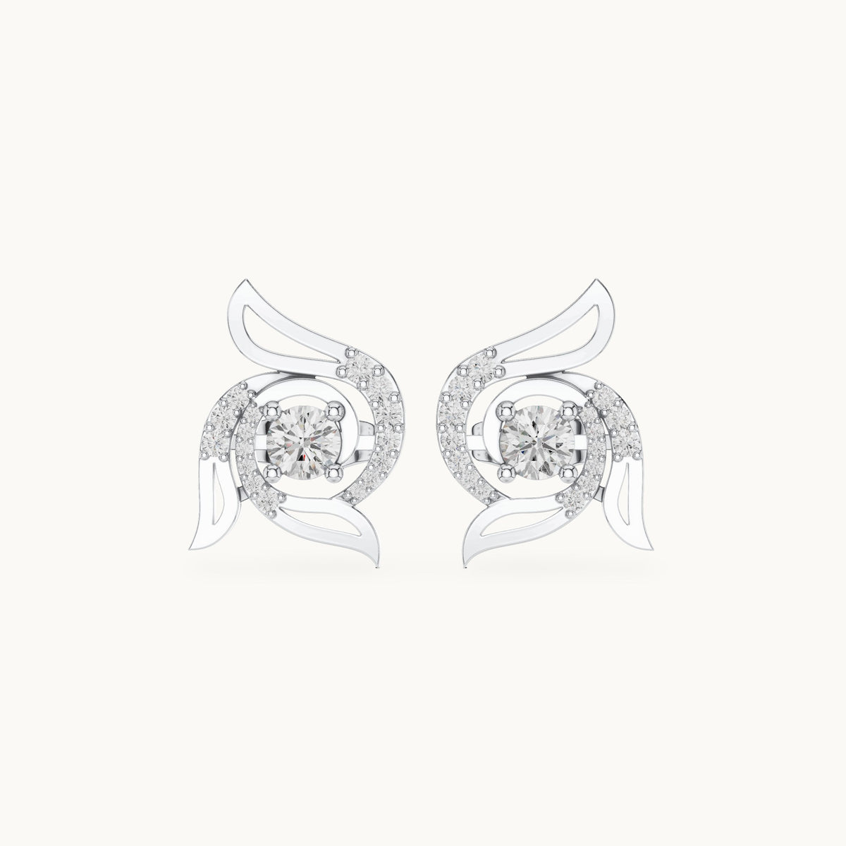 Round lab-grown diamond wing halo stud earrings in white gold, 0.58 CT TW, view 4