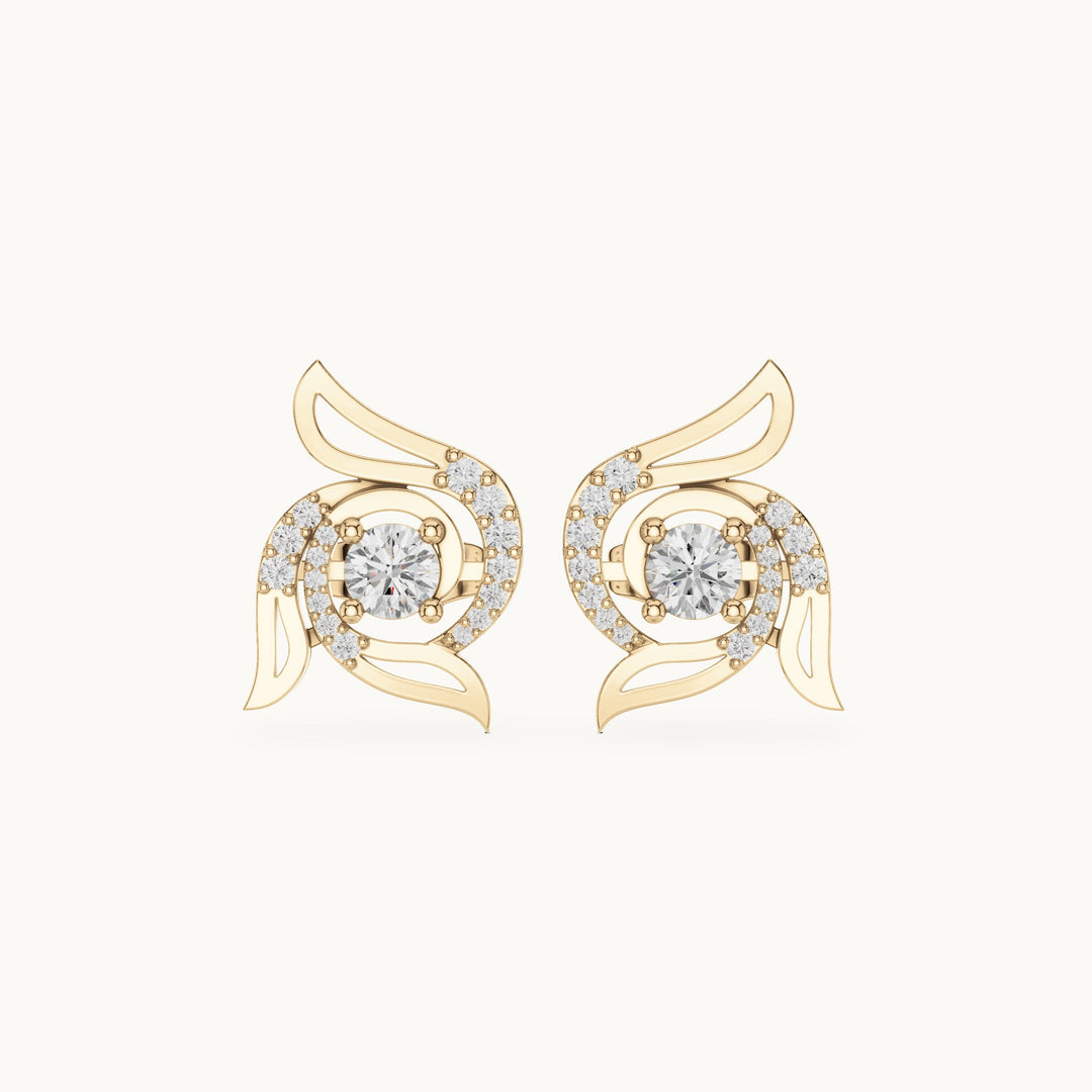 Round lab-grown diamond wing halo stud earrings in yellow gold, 0.58 CT TW, view 4