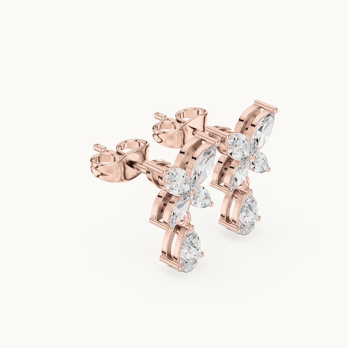 Marquise and pear lab-grown diamond butterfly drop earrings in rose gold, 0.92 CT TW, view 1