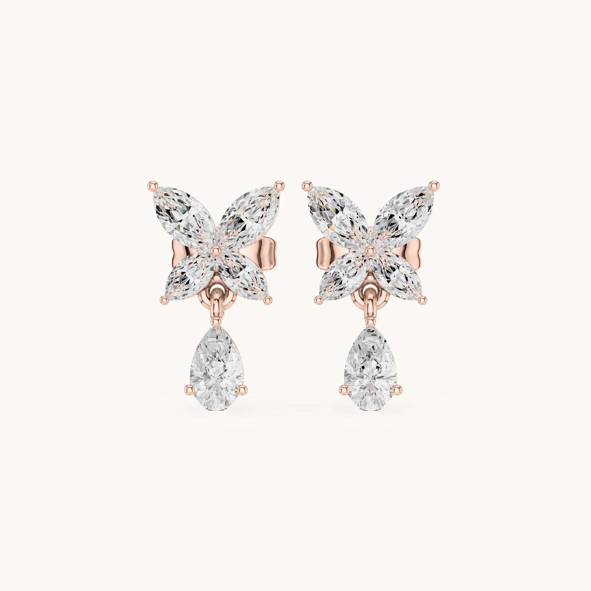 Marquise and pear lab-grown diamond butterfly drop earrings in rose gold, 0.92 CT TW, view 4