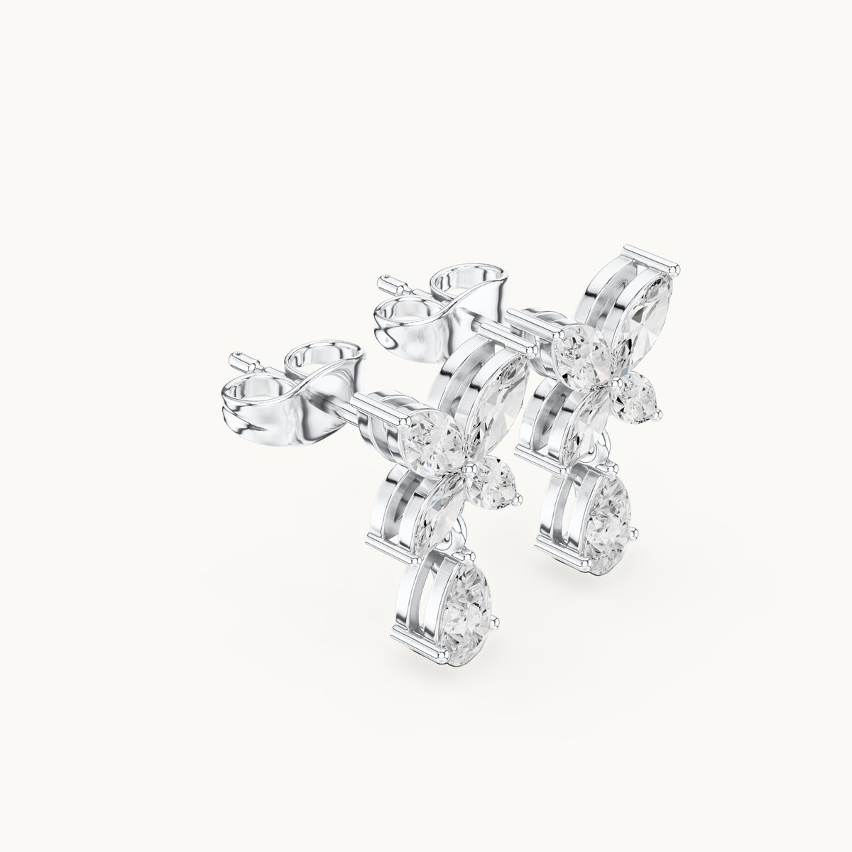 Marquise and pear lab-grown diamond butterfly drop earrings in white gold, 0.92 CT TW, view 1
