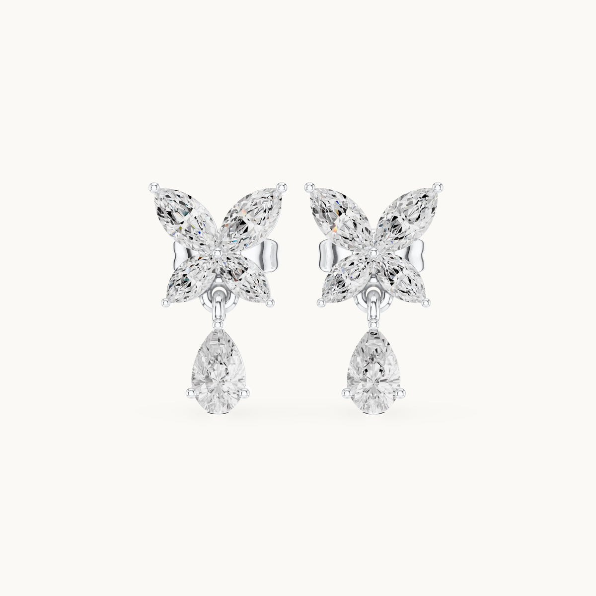 Marquise and pear lab-grown diamond butterfly drop earrings in white gold, 0.92 CT TW, view 4