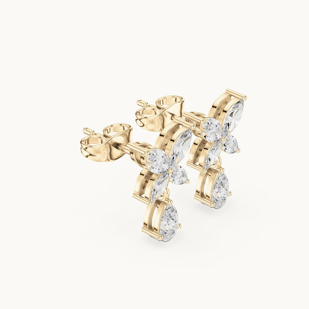 Marquise and pear lab-grown diamond butterfly drop earrings in yellow gold, 0.92 CT TW, view 1