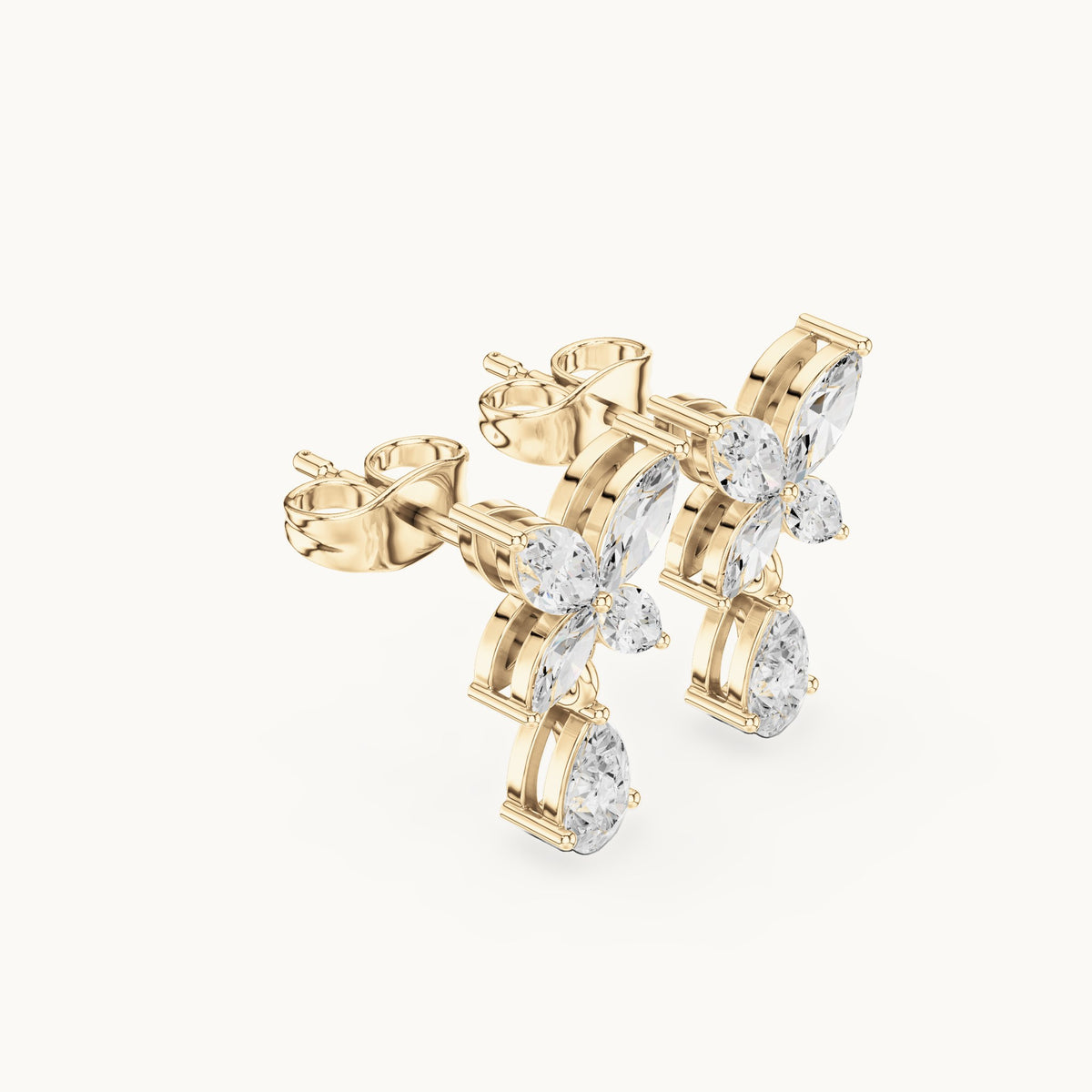 Marquise and pear lab-grown diamond butterfly drop earrings in yellow gold, 0.92 CT TW, view 1
