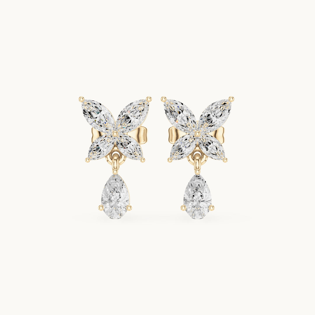 Marquise and pear lab-grown diamond butterfly drop earrings in yellow gold, 0.92 CT TW, view 4