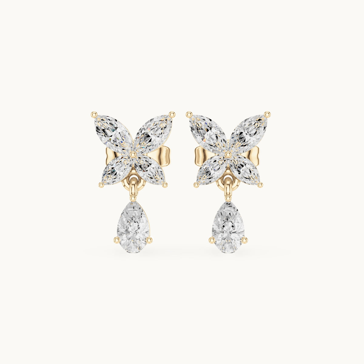 Marquise and pear lab-grown diamond butterfly drop earrings in yellow gold, 0.92 CT TW, view 4