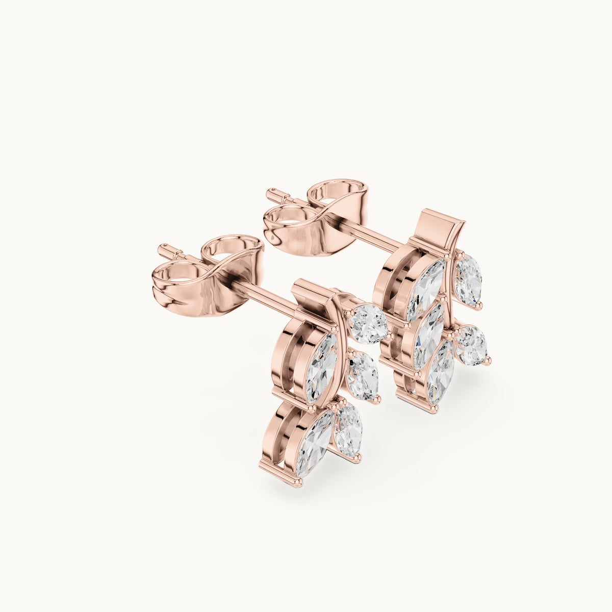 Marquise lab-grown diamond leaf sprig earrings in rose gold, 0.52 CT TW, view 1