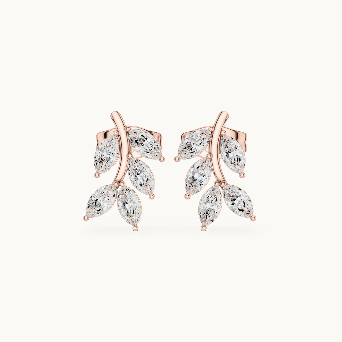 Marquise lab-grown diamond leaf sprig earrings in rose gold, 0.52 CT TW, view 4