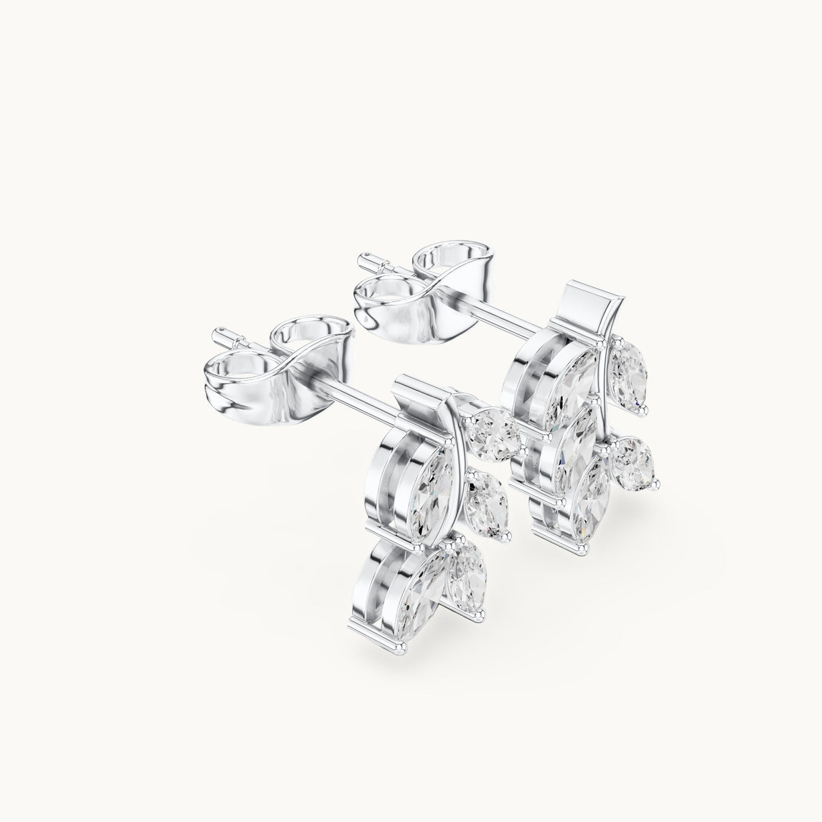 Marquise lab-grown diamond leaf sprig earrings in white gold, 0.52 CT TW, view 1