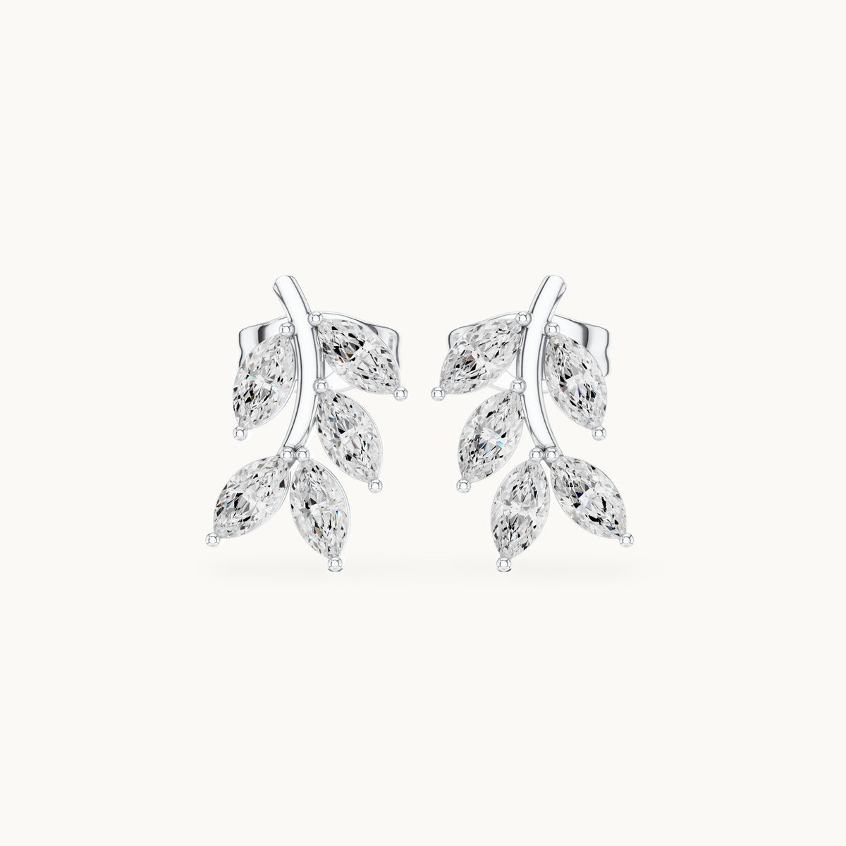 Marquise lab-grown diamond leaf sprig earrings in white gold, 0.52 CT TW, view 4