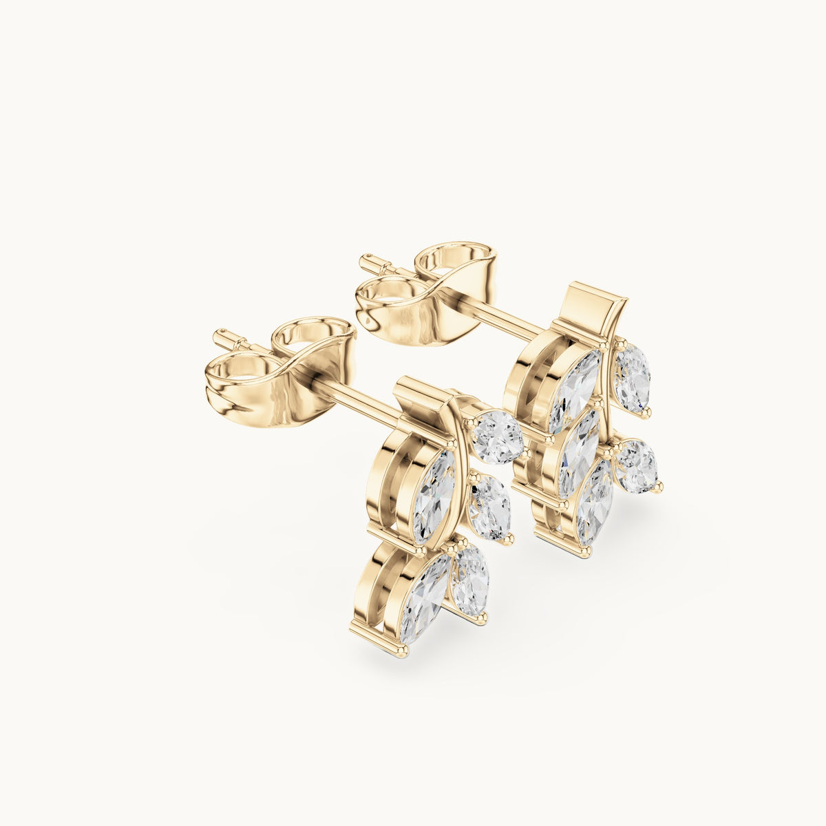 Marquise lab-grown diamond leaf sprig earrings in yellow gold, 0.52 CT TW, view 1