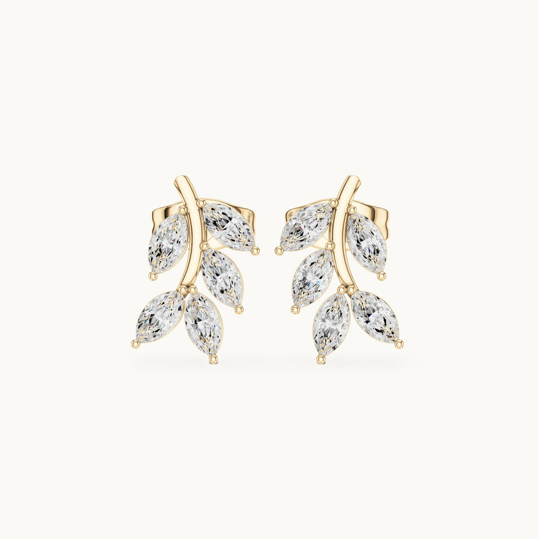 Marquise lab-grown diamond leaf sprig earrings in yellow gold, 0.52 CT TW, view 4
