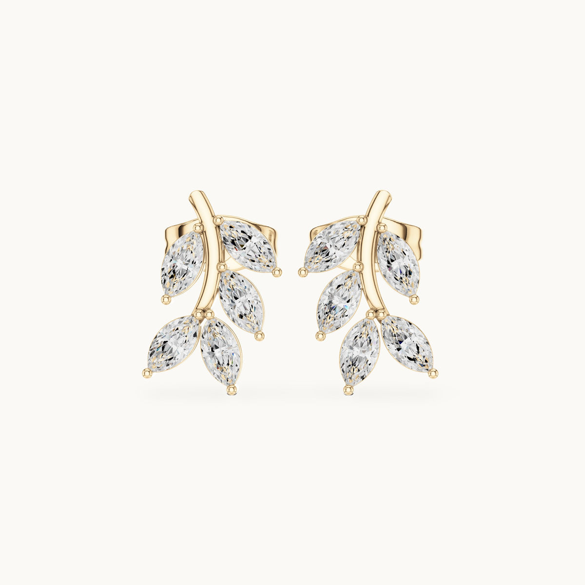 Marquise lab-grown diamond leaf sprig earrings in yellow gold, 0.52 CT TW, view 4