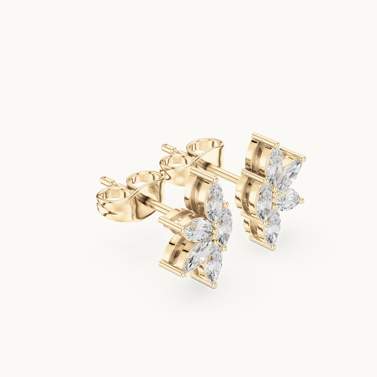 Marquise lab-grown diamond cluster stud earrings in yellow gold, 0.52 CT TW, view 1