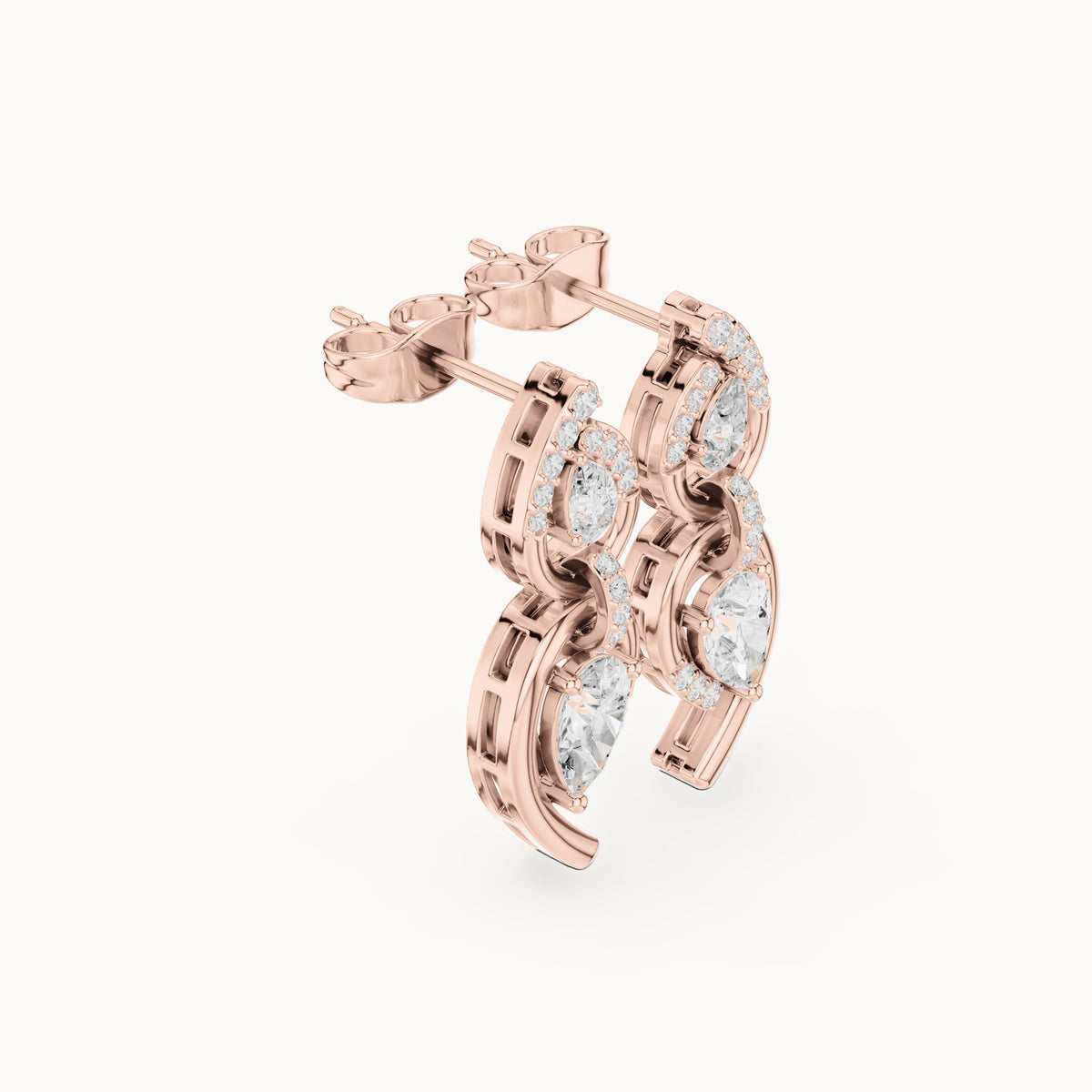 Pear and round lab-grown diamond double pear drop earrings in rose gold, 1.01 CT TW, view 1