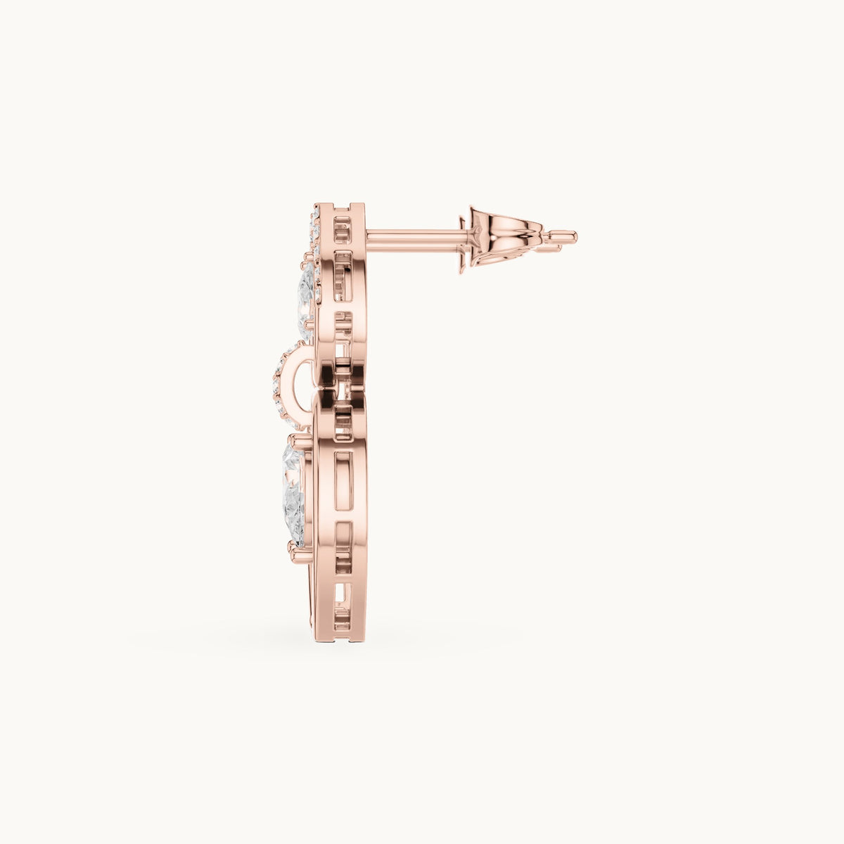 Pear and round lab-grown diamond double pear drop earrings in rose gold, 1.01 CT TW, view 3