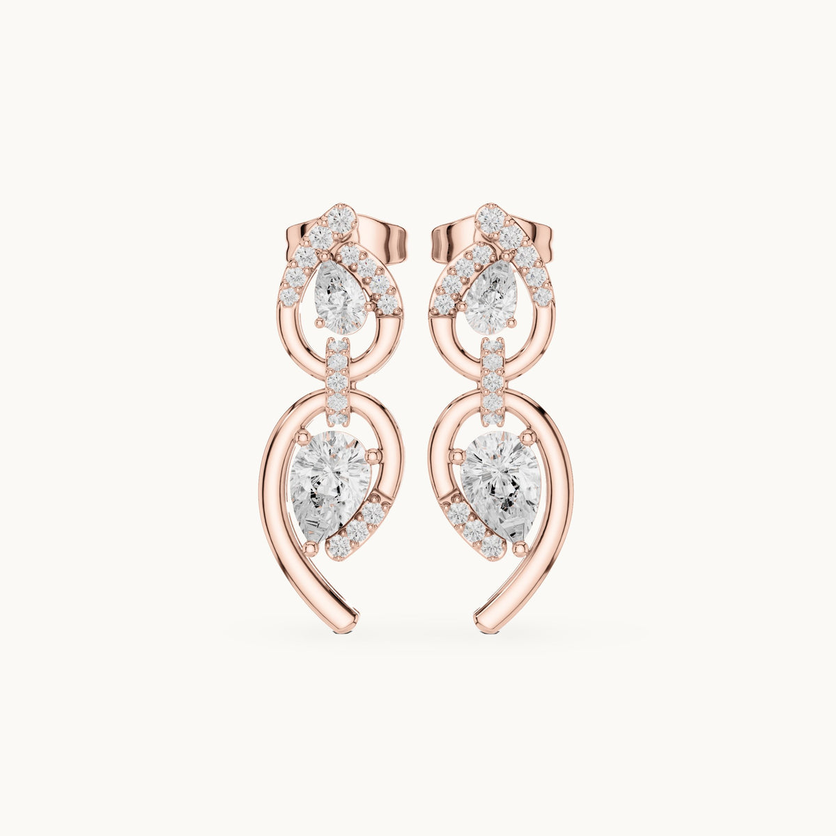 Pear and round lab-grown diamond double pear drop earrings in rose gold, 1.01 CT TW, view 4