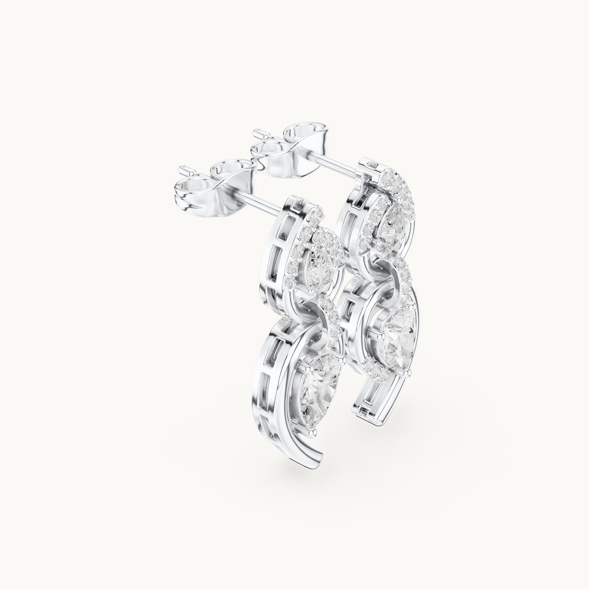 Pear and round lab-grown diamond double pear drop earrings in white gold, 1.01 CT TW, view 1