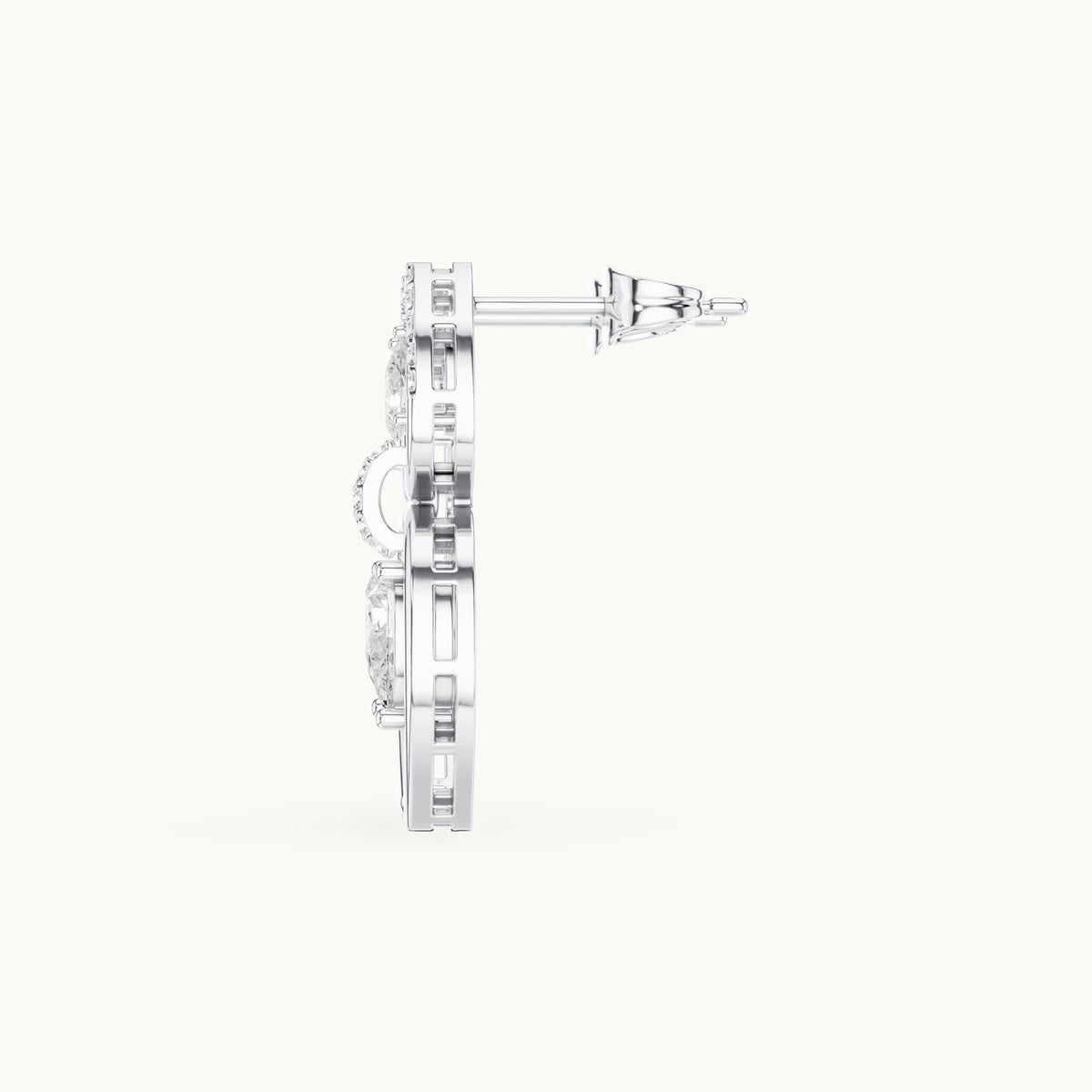 Pear and round lab-grown diamond double pear drop earrings in white gold, 1.01 CT TW, view 3
