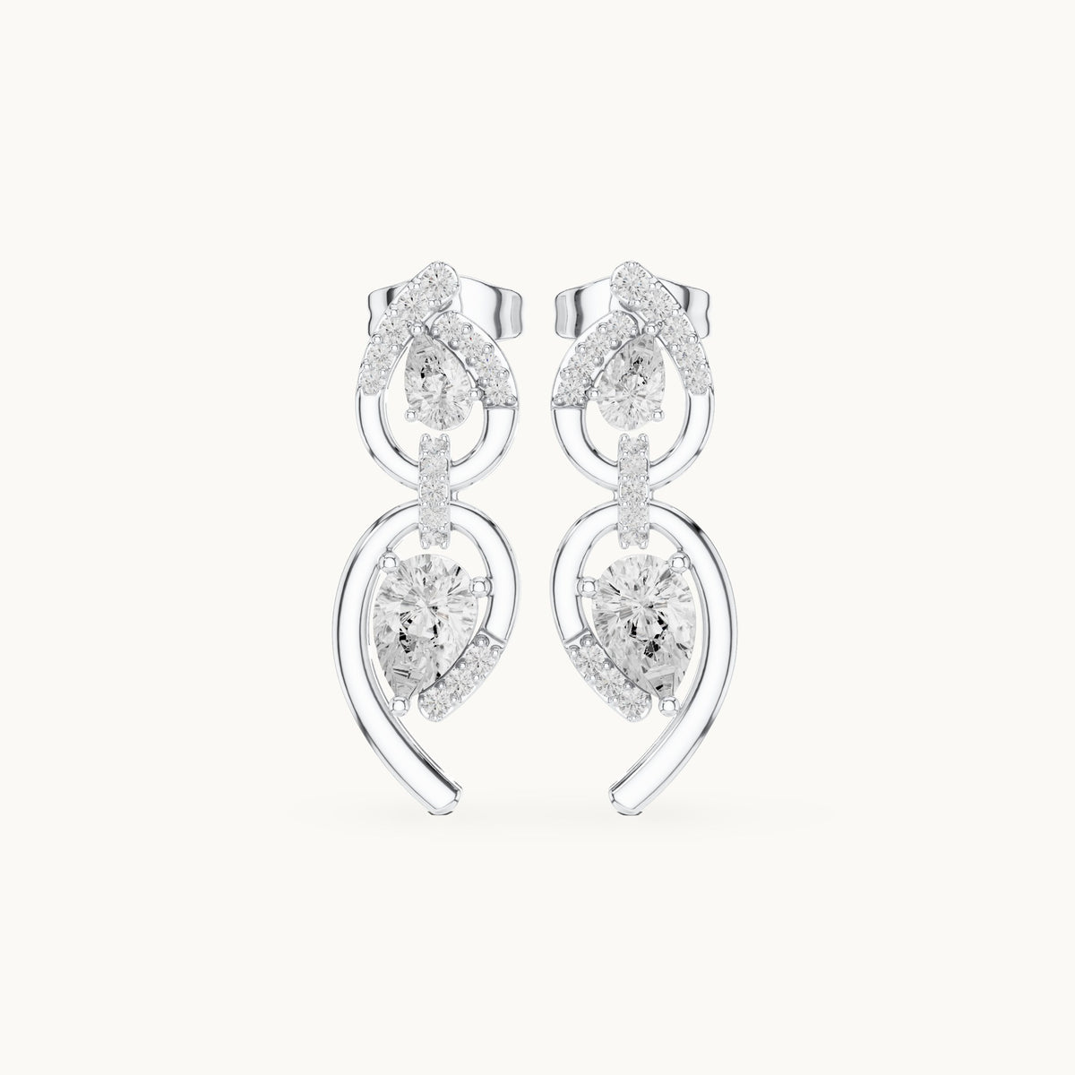 Pear and round lab-grown diamond double pear drop earrings in white gold, 1.01 CT TW, view 4