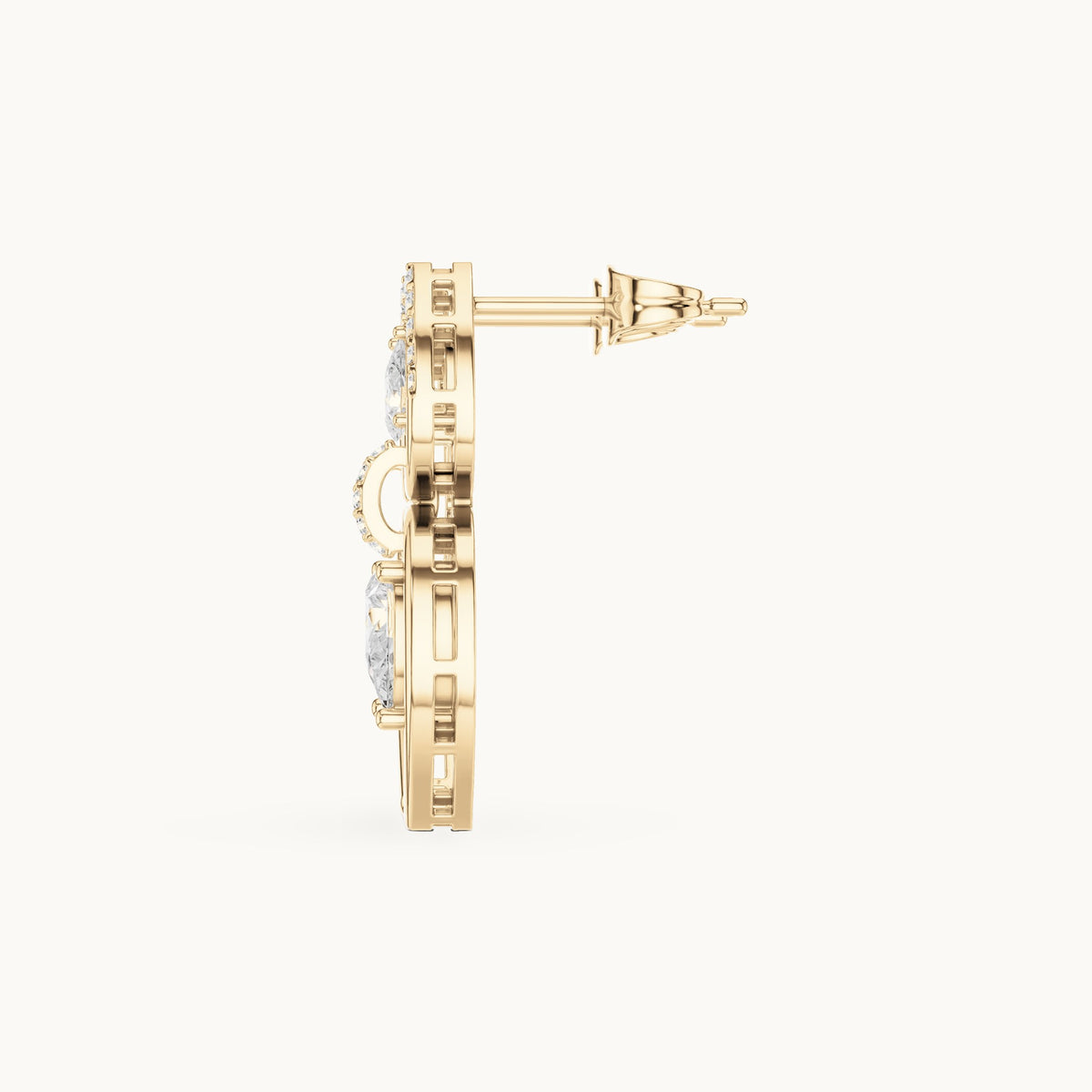Pear and round lab-grown diamond double pear drop earrings in yellow gold, 1.01 CT TW, view 3