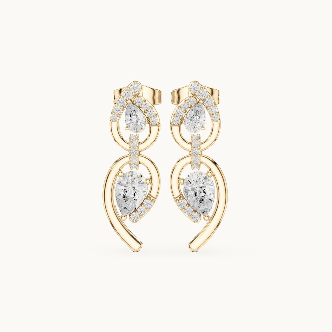 Pear and round lab-grown diamond double pear drop earrings in yellow gold, 1.01 CT TW, view 4