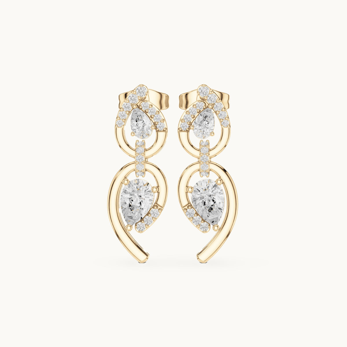 Pear and round lab-grown diamond double pear drop earrings in yellow gold, 1.01 CT TW, view 4