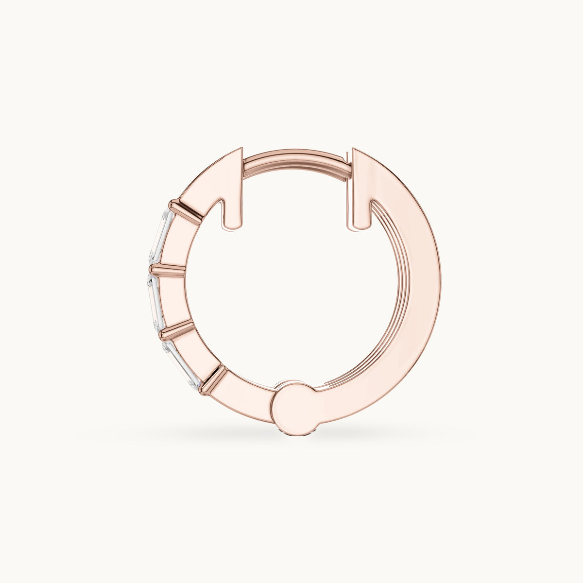 Emerald-cut lab-grown diamond huggie hoop earrings in rose gold, 0.34 CT TW, view 3