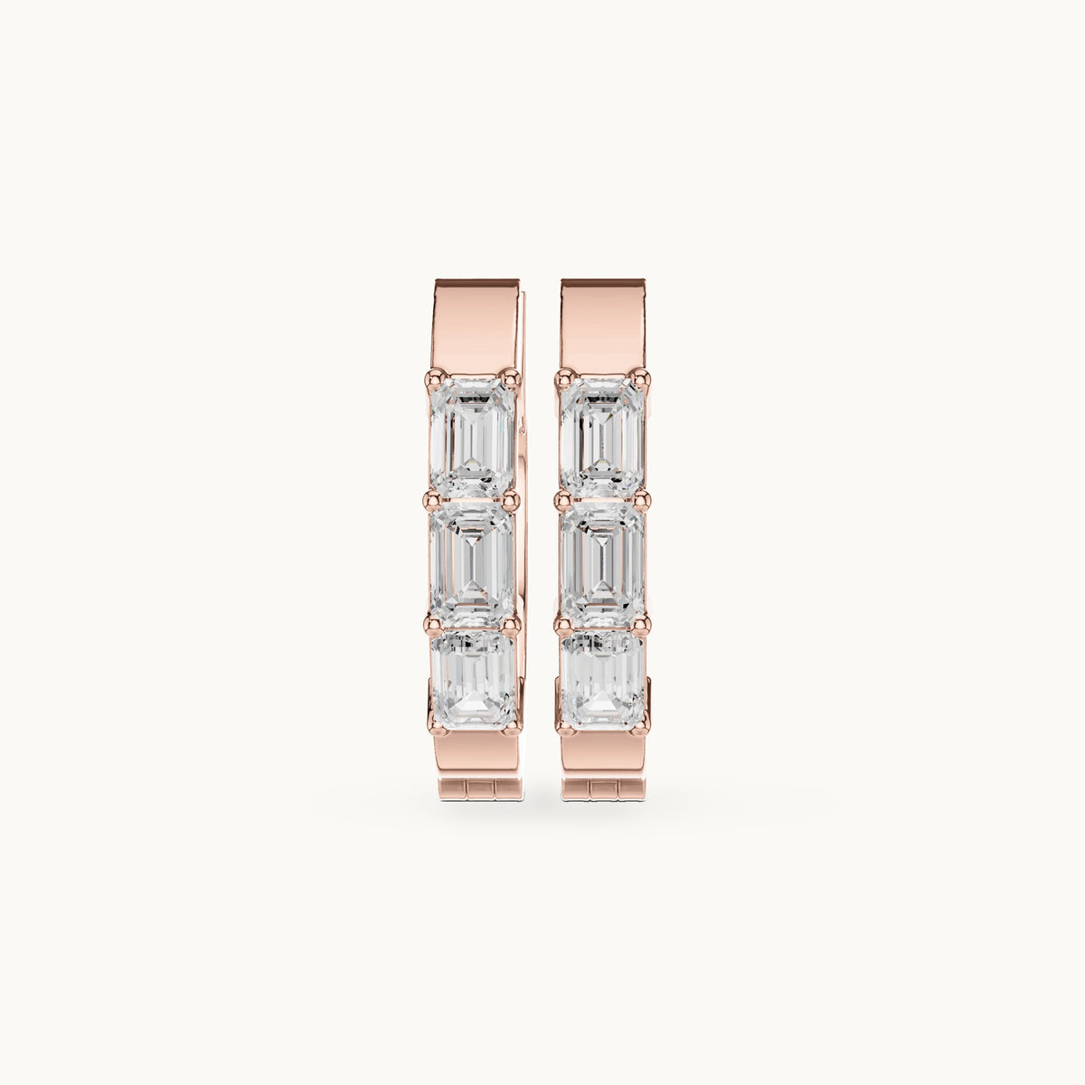 Emerald-cut lab-grown diamond huggie hoop earrings in rose gold, 0.34 CT TW, view 4